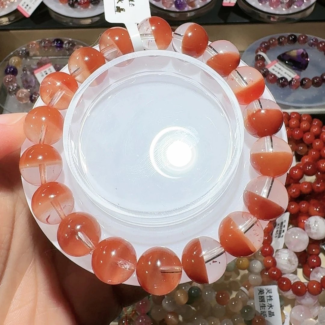 未镶嵌手链水晶11.6mm聚宝盆红兔毛手串