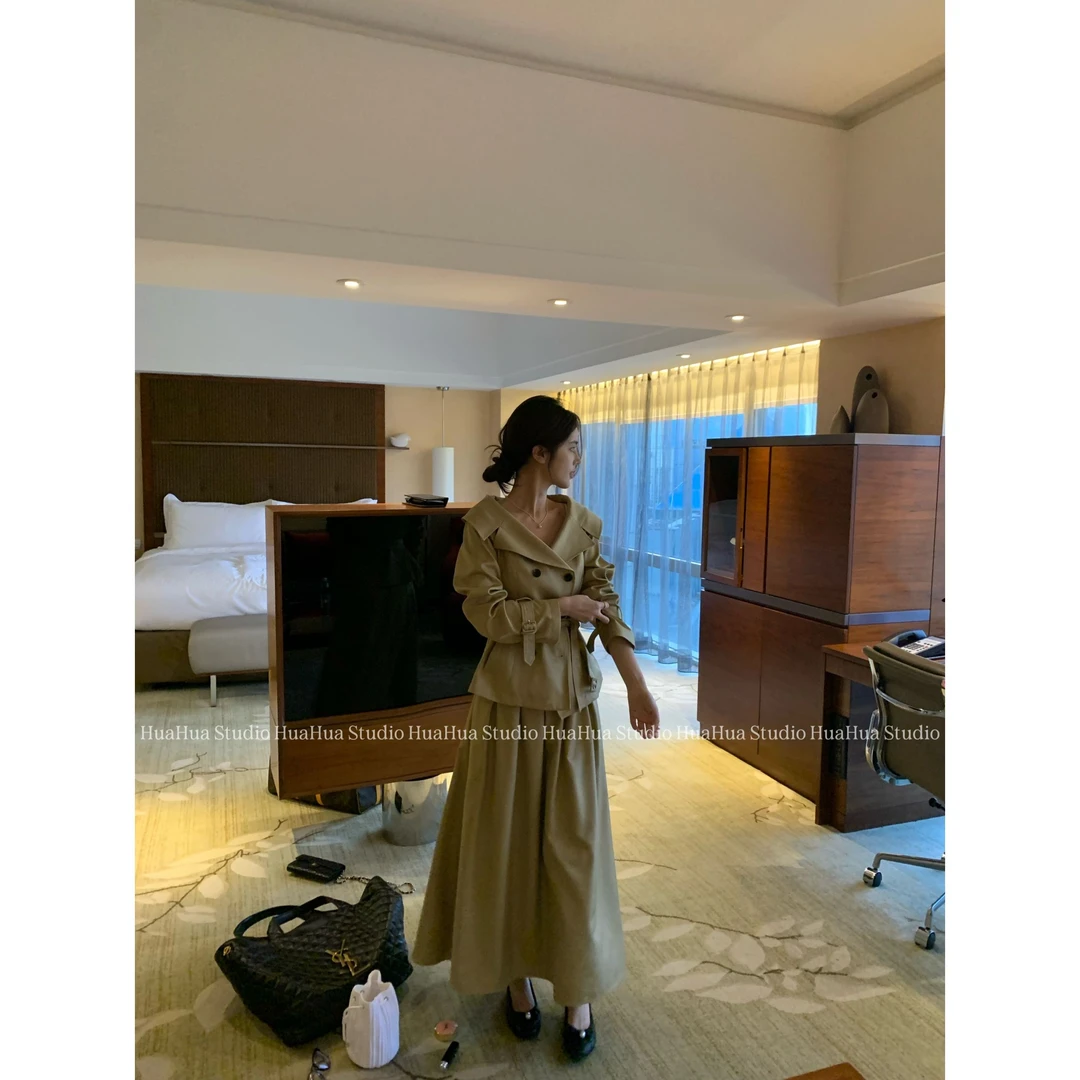 【花花】摩登半裙~韩版压褶高腰宽松A字显瘦伞裙长款半身裙