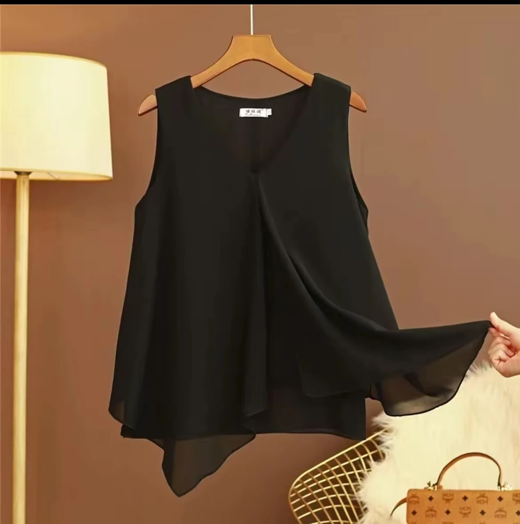 双层网纱新款吊带背心女夏内搭打底衫V领无袖宽松显瘦上衣外穿