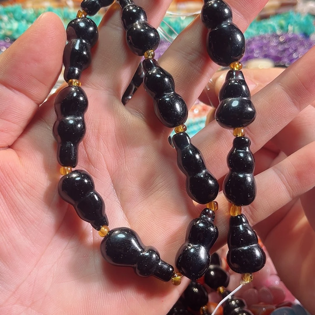 玛瑙/玉髓合金珠宝半成品黑玛瑙葫芦一条