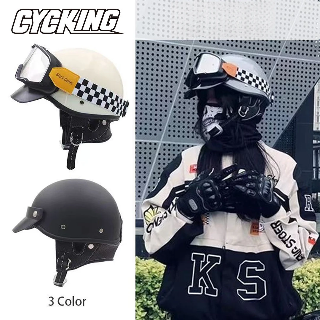 【新疆包邮日式认证复古摩托车国标头盔男女夏季哈雷机车巡航半盔