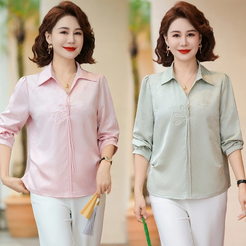 （运费补贴）妈妈装早春雪纺提花衬衫洋气高贵新款中老年女春夏小