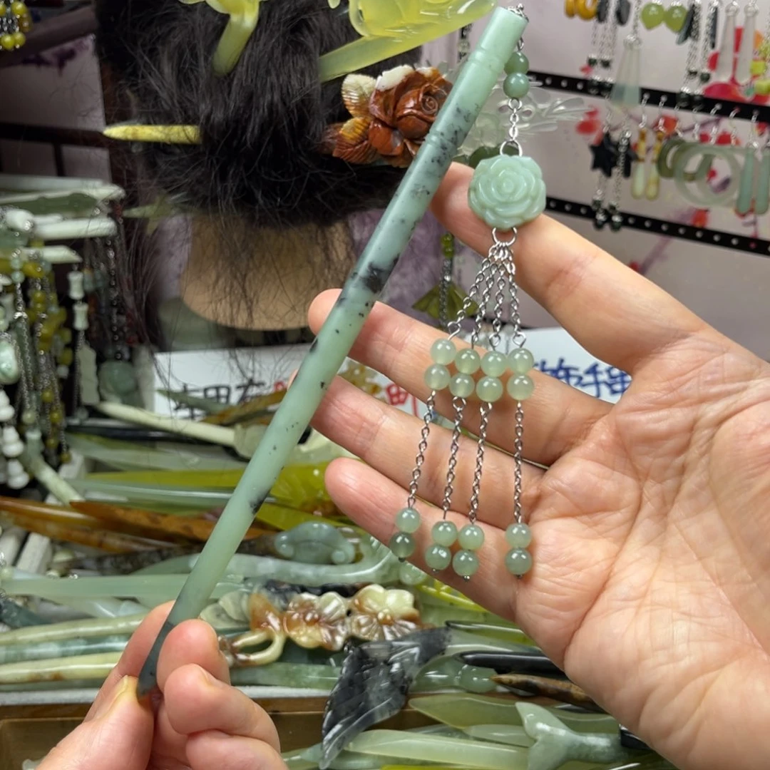 岫玉未镶嵌发饰长度19.5厘米左右