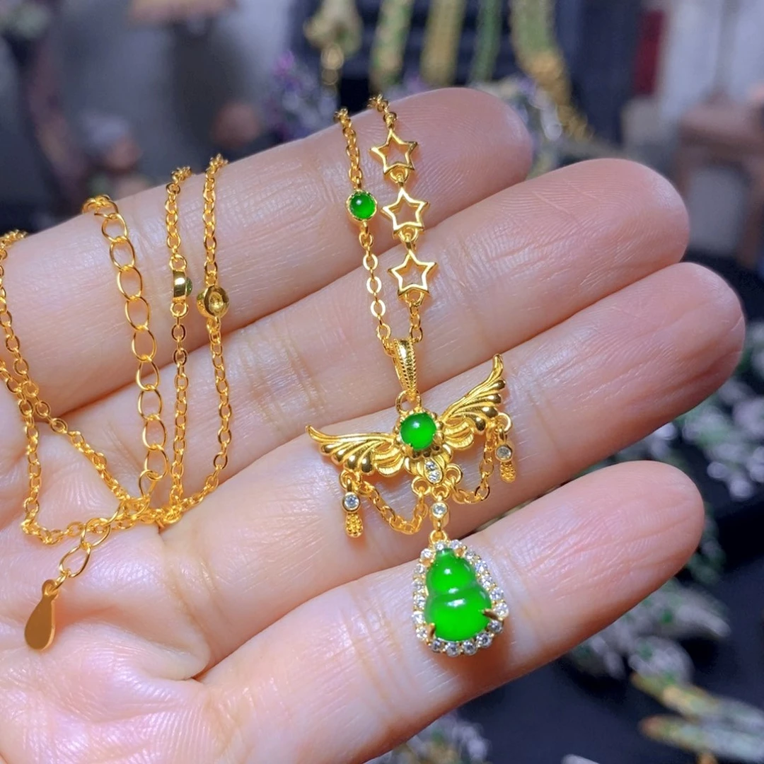 翡翠银S925镶嵌颈饰天然翡翠