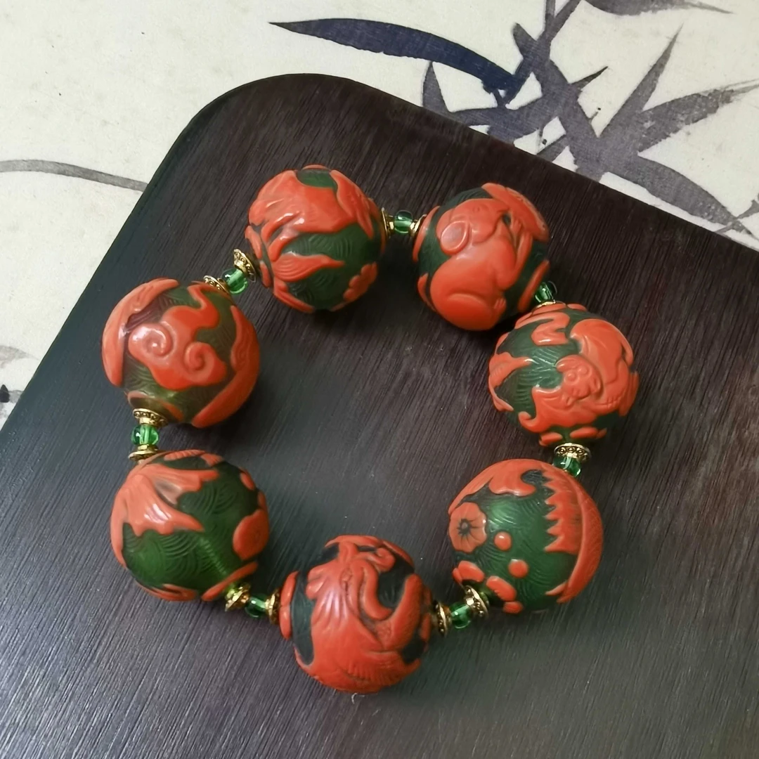 老胎琉璃雕刻珠手串25mm（5012206）