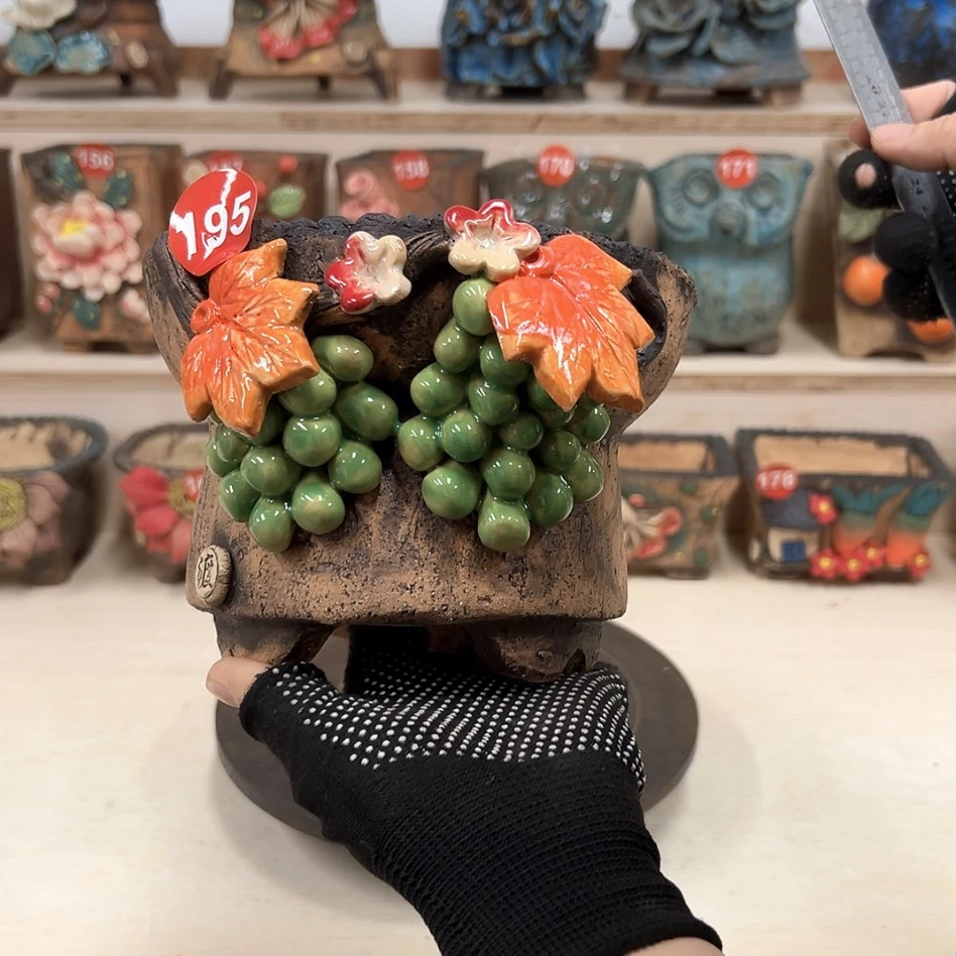 紫砂花盆195号微瑕内口14外高12