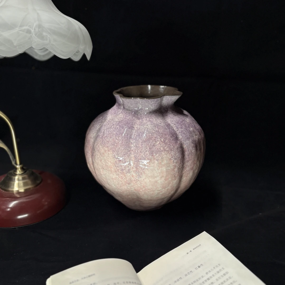 精选A级景德镇手工陶瓷花瓶紫砂泥原矿釉紫色南瓜形花瓶家居摆件
