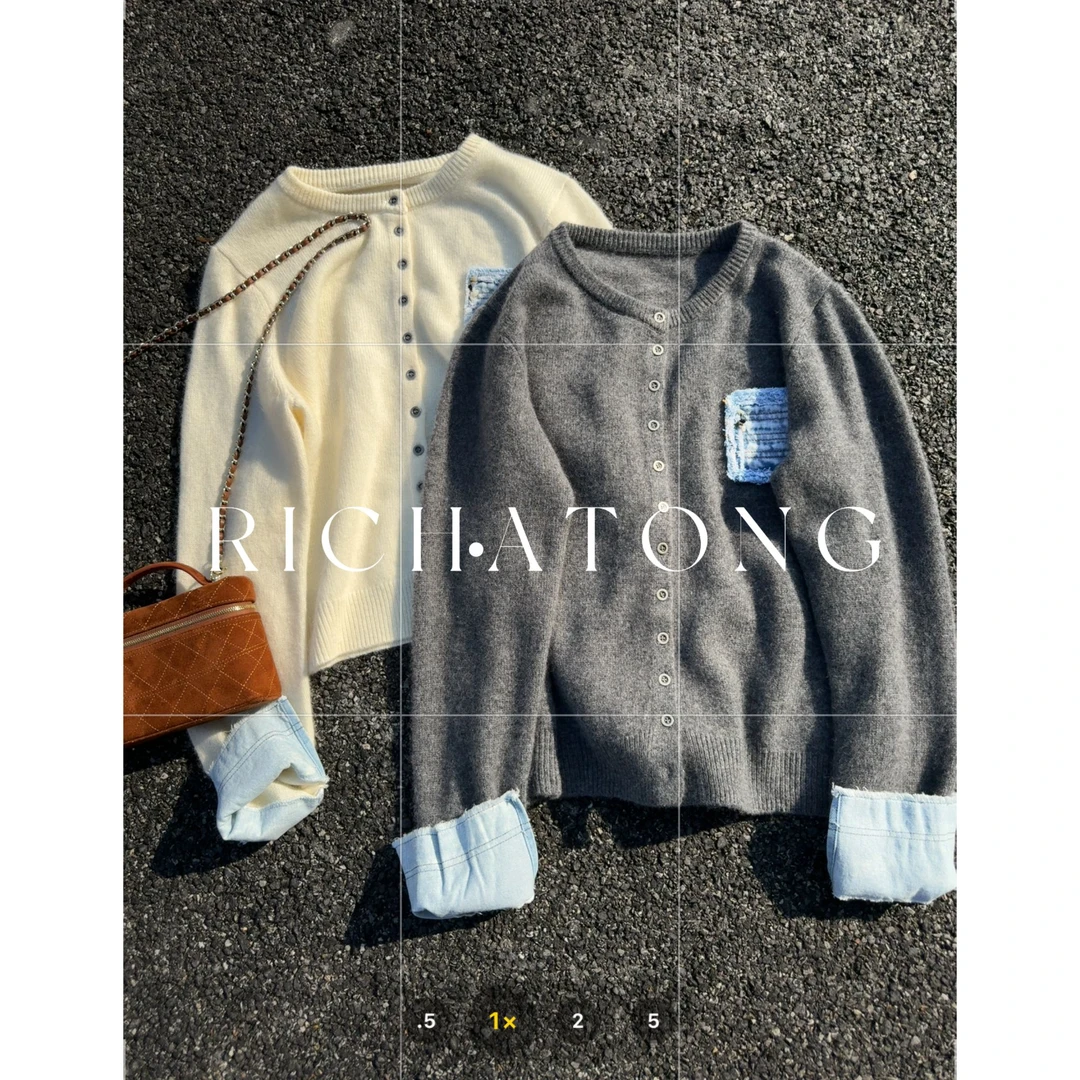 RICH ATONG.-【牛仔口袋】-2025韩代款牛仔口袋开衫毛衣1101-23
