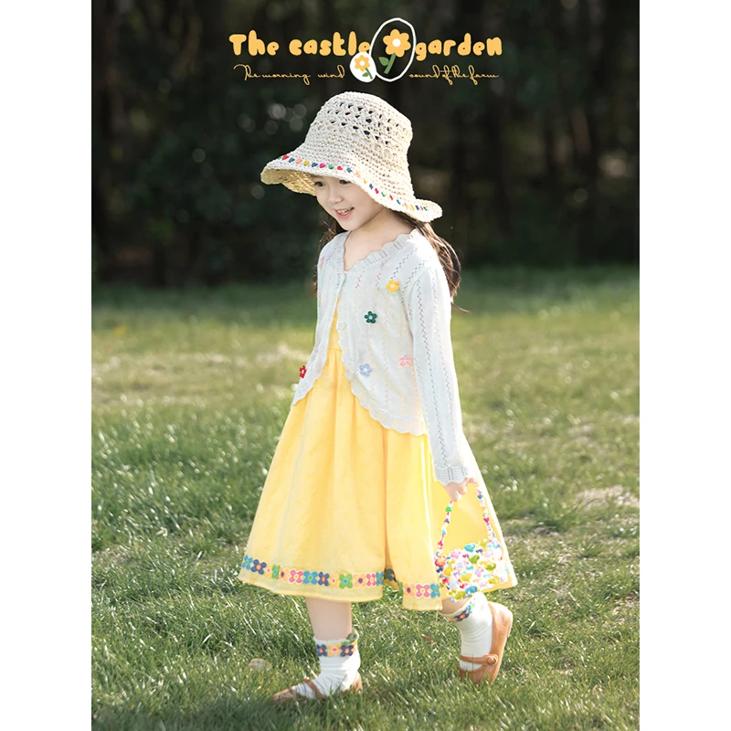幼悠女童夏季绣花百搭冰丝开衫薄款儿童凉感透气小女孩衣服X4803