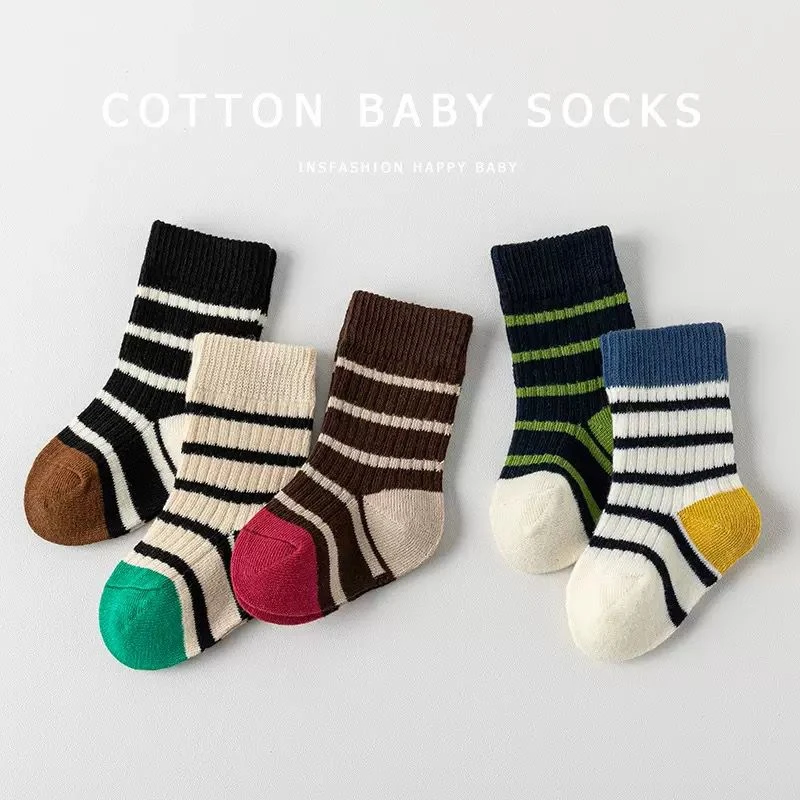 【秋款上新】儿童袜子1-12岁秋季新款拼接多色条纹男女宝潮袜中筒袜