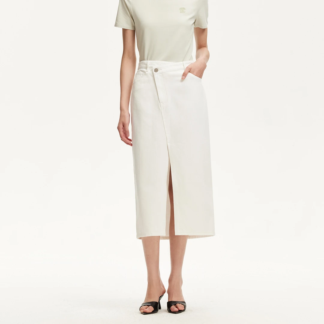 Vero Moda半身裙2025夏日穿搭新款莱赛尔高腰开衩牛仔裙325237008