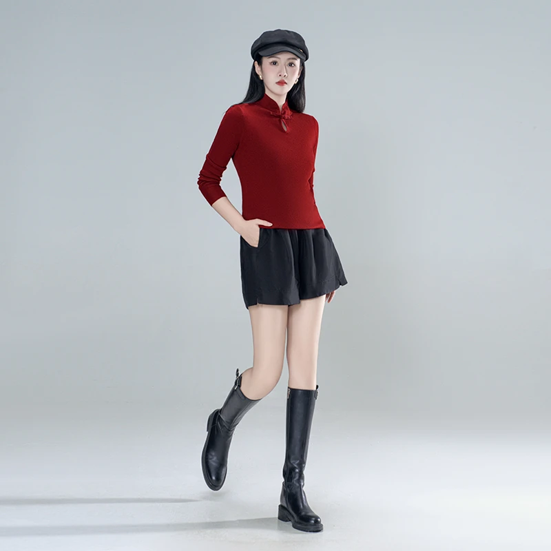 青娘子秋冬中式水滴领软糯亲肤舒适简约保暖针织羊毛上衣-51239