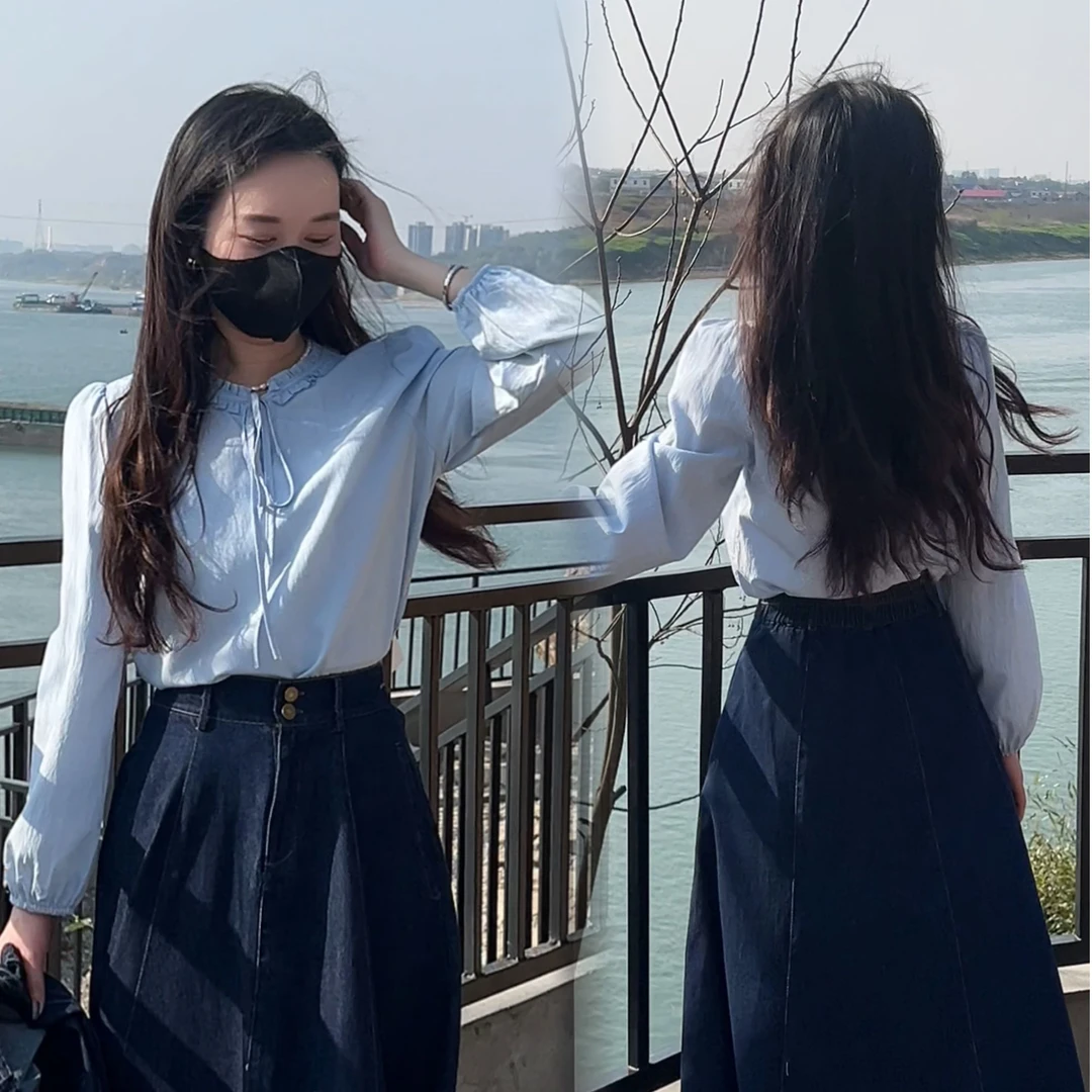 衬衫气质通勤设计感法式系带花边领简约打底百搭长袖上衣