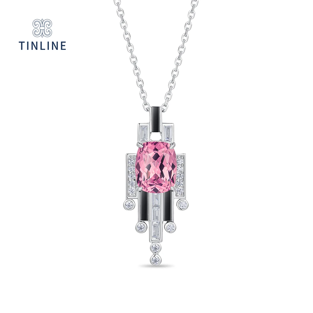 TINLINE 培育蓝宝石「高智千金」项链培育帕帕拉恰4.7克拉时尚气质