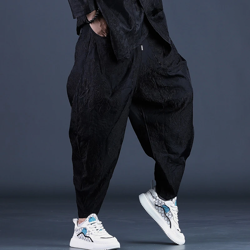 高端潮牌黑色宽松阔腿裤秋季暗黑系潮流哈伦裤男舞台裤发型师男裤