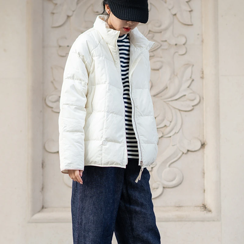 小九鹿 冬季款文艺复古白鹅绒羽绒服女宽松加厚保暖短款羽绒棉衣