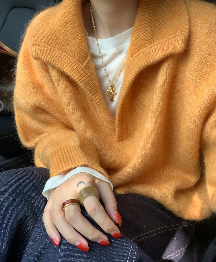 【段公子甄选】奢牌同源南非超幼马海毛V翻领氛围感气质百搭毛衣