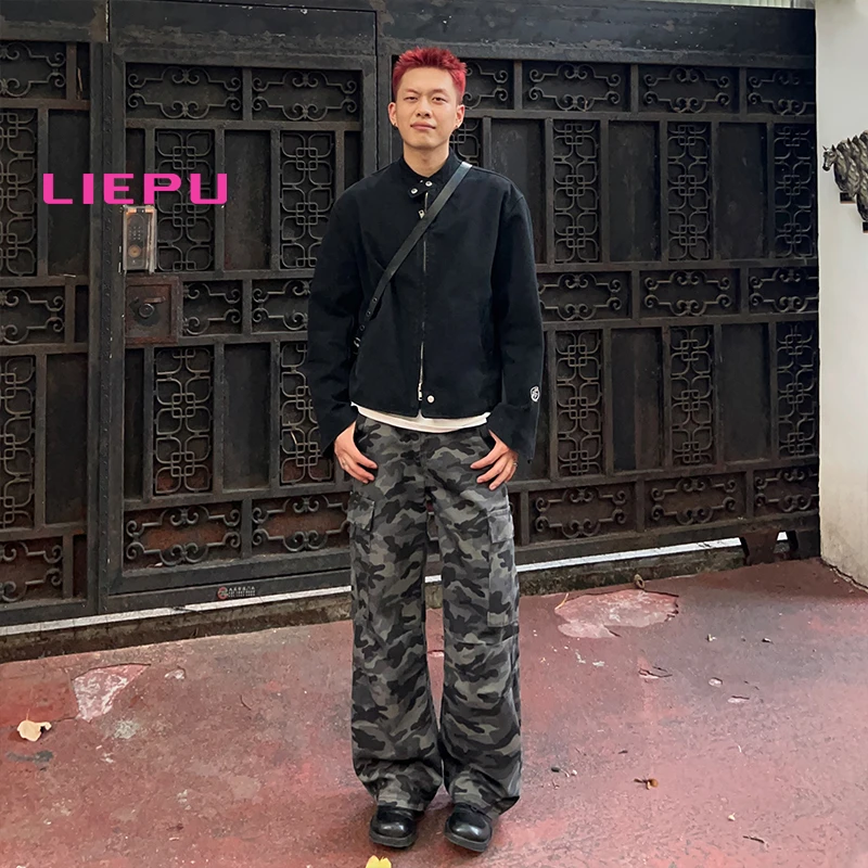 猎璞迷彩休闲裤男士秋季美式潮牌设计感直筒裤子男新款高街迷彩裤