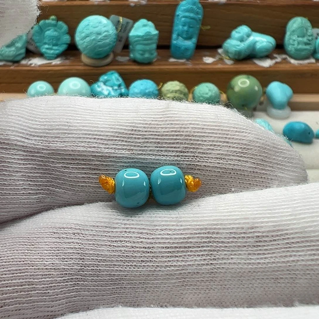 绿松石老型对珠 未镶嵌