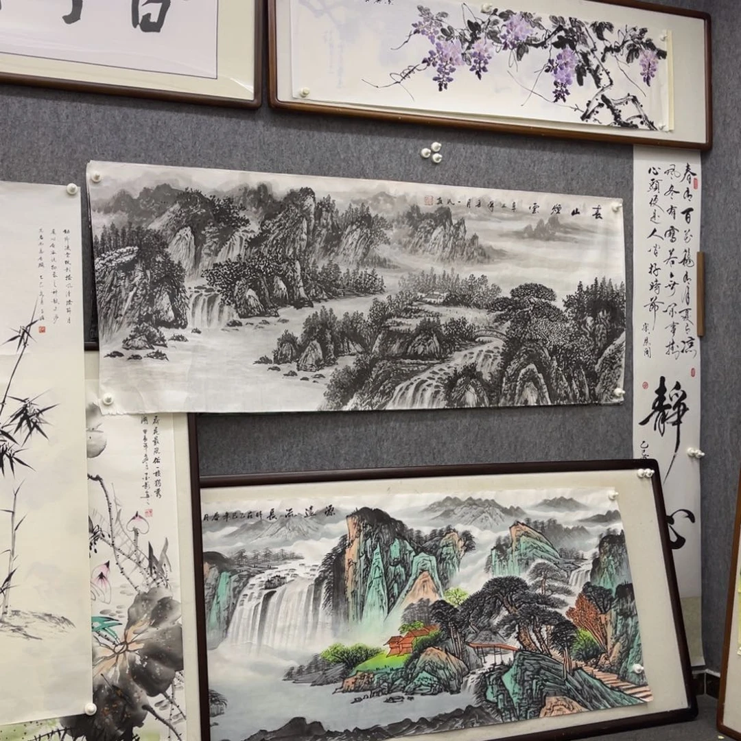 国画六尺春山烟云水墨山水画芯一幅
