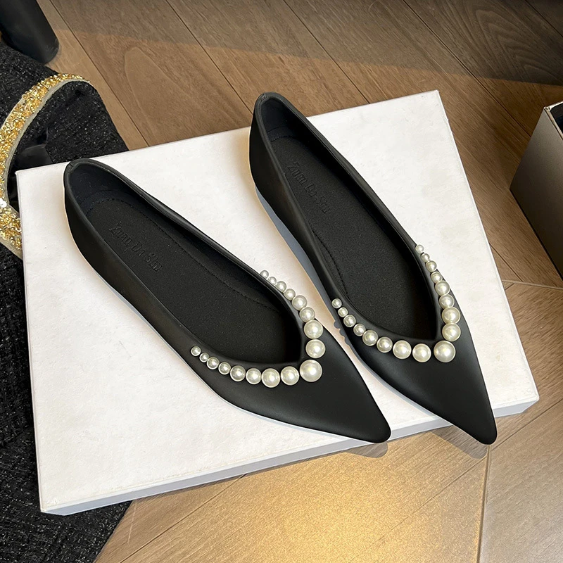 小香风内增高法式尖头珍珠单鞋女2025新款百搭浅口大码女鞋