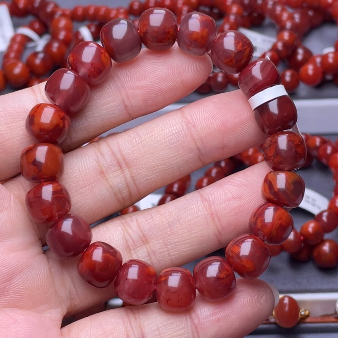碧***1南红玛瑙未镶嵌南红玉石11mm瓦西原矿牛血火焰纹老型手串