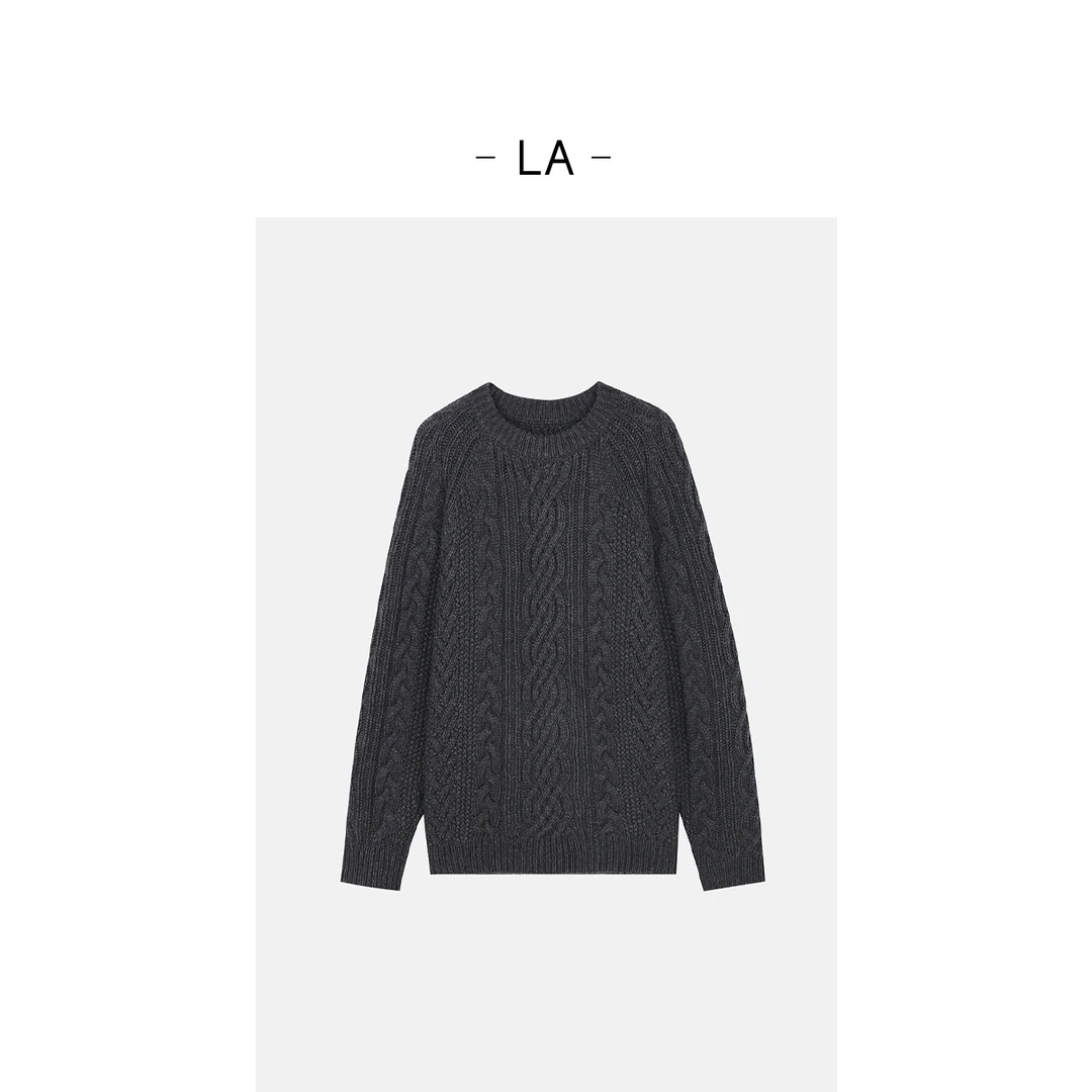 LA  高端线 慵懒 重磅 灰色绞花毛衣 26733