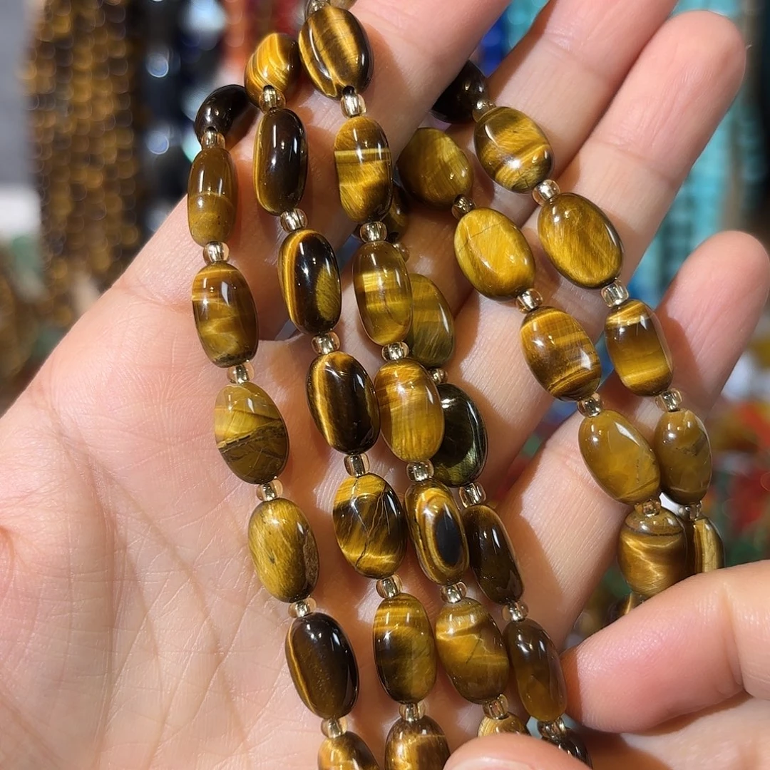 玛瑙/玉髓银S925镀金镶嵌珠宝半成品虎眼8-12土豆一条