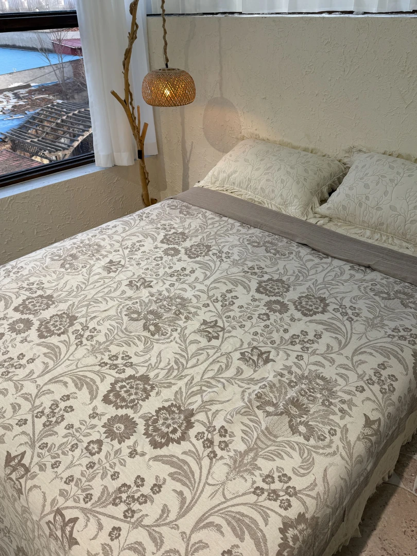 栀子【麻先森 - 加厚提花 被套、盖毯 】17支提花 70棉30麻盖毯 gc