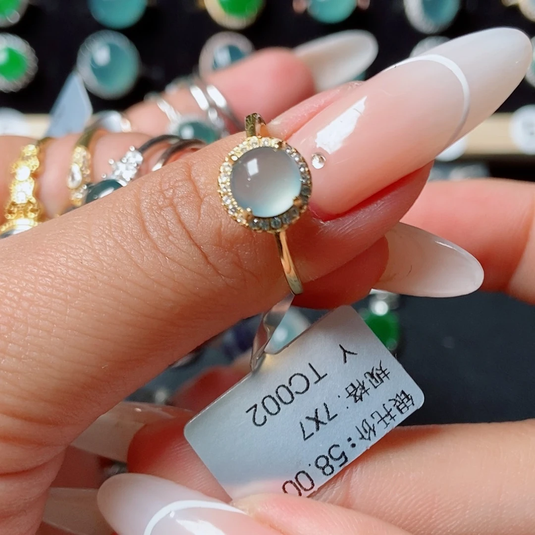 翡翠戒指银S925镶嵌45477