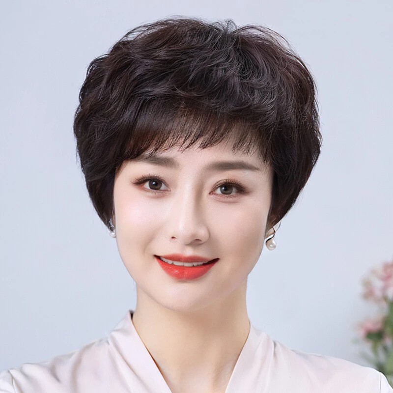 假发中老年女士妈妈款全头套真发短卷发全真人发自然夏季薄款发套