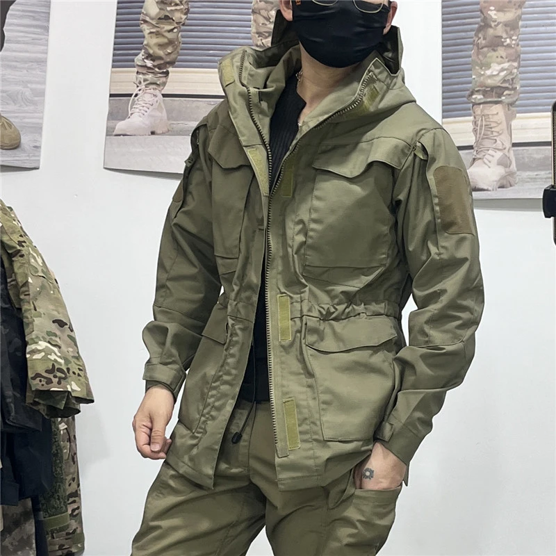 新款男士战术收腰风衣户外套防风中长版军迷彩战地冲锋衣登山服