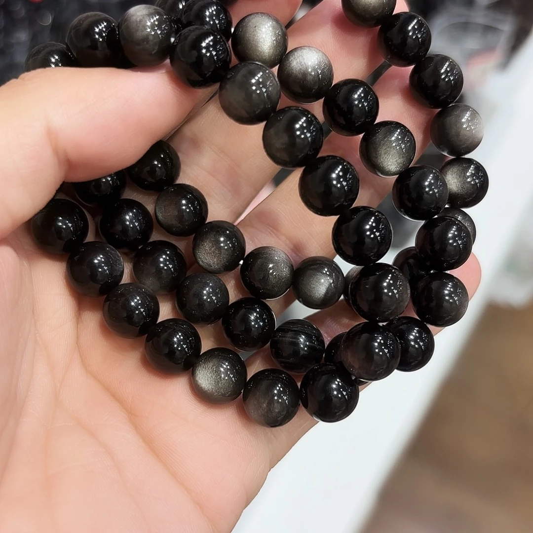 水晶手串未镶嵌银曜石卡10