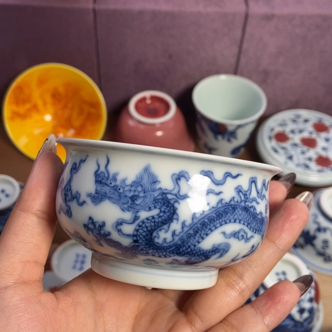 陶望月怀古青花双龙炉式杯