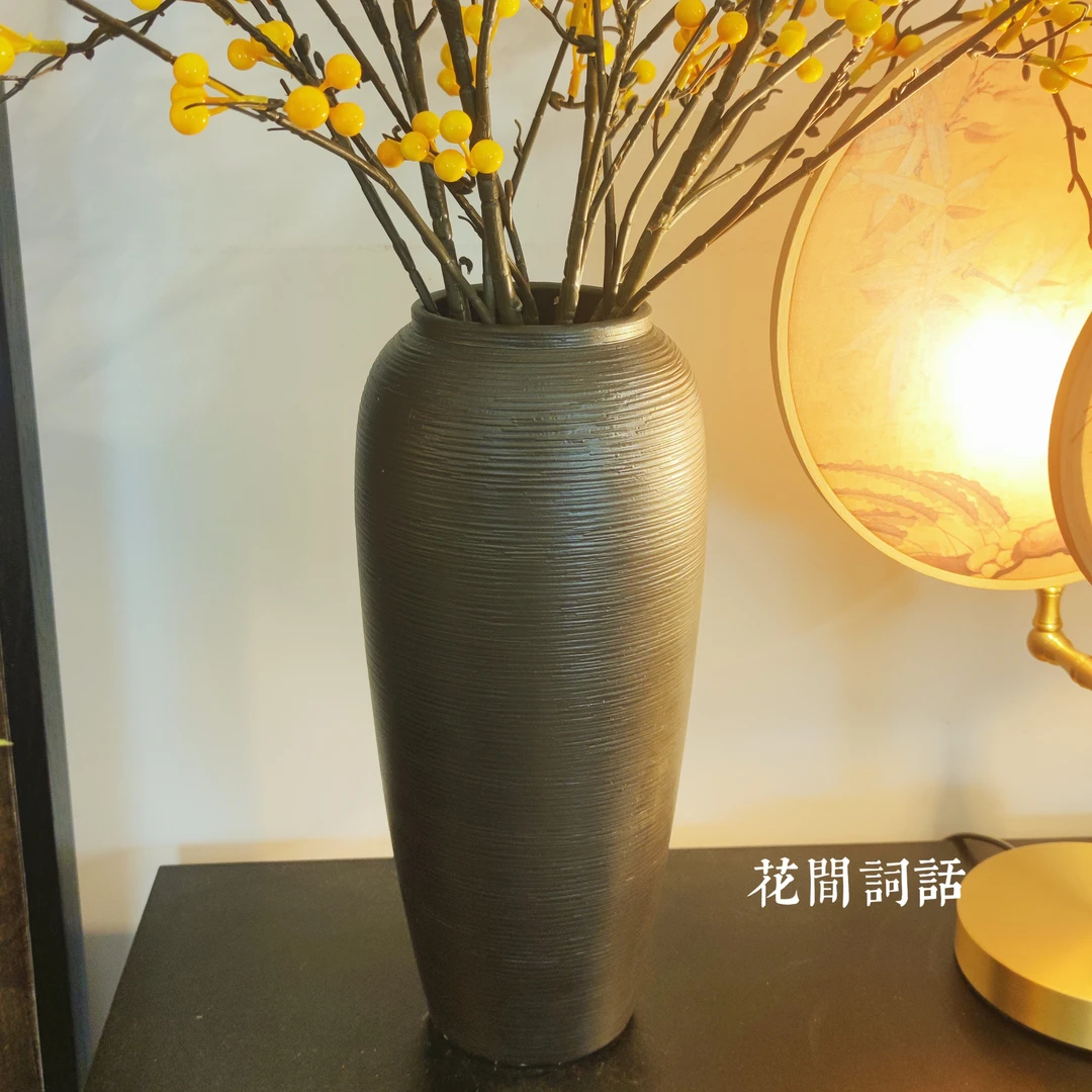 【黑色螺纹花瓶】现代简约手工陶瓷花瓶客厅餐桌水培鲜花干花摆件