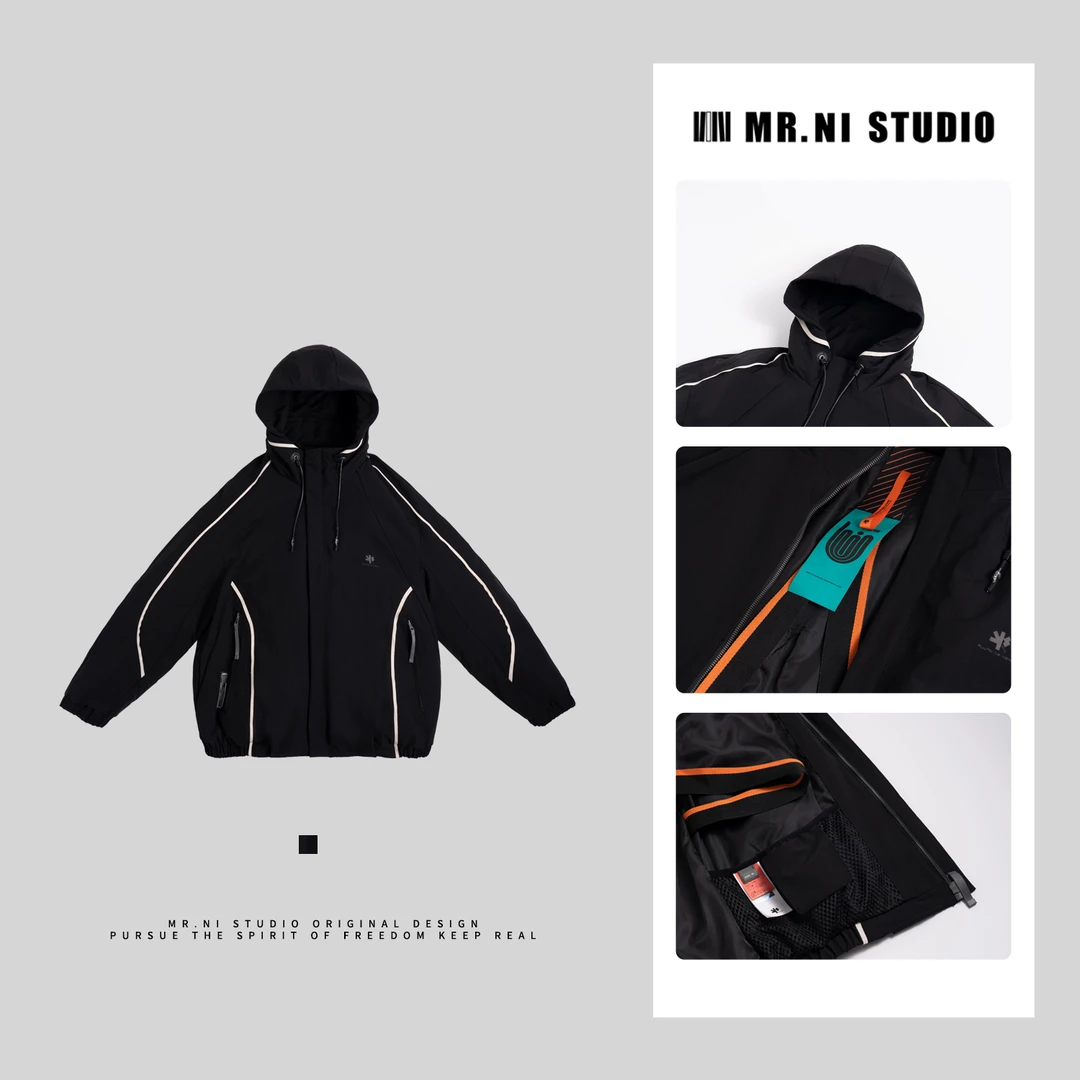 MR.NI/倪先生「未来都市」线条美学软壳三防户外冲锋衣羽绒服外套