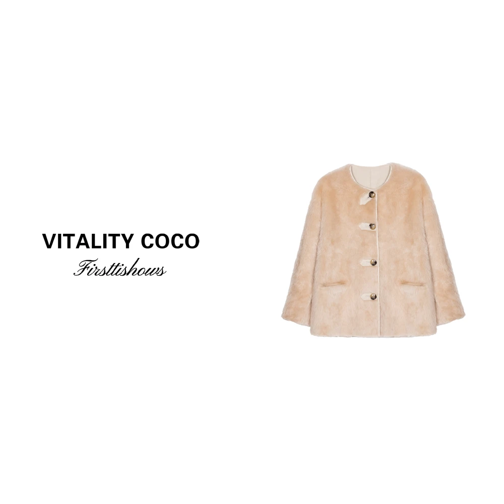 20设计师款纽扣圆领皮草时尚宽松显瘦外套1621