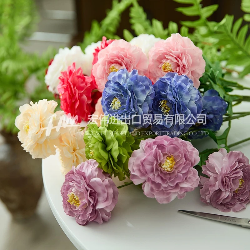 （10枝）3头锦鲤牡丹花家居婚庆布展摆件道具仿真花绢花假花AGZ18