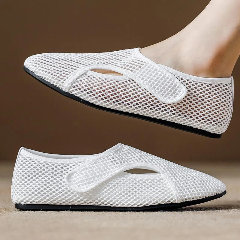 平底单鞋女2025年夏季新款镂空小白鞋网面透气阿甘德训鞋芭蕾女鞋