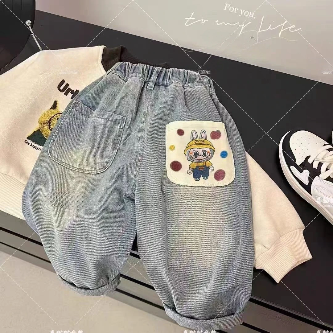 【爆款】拉布布男女童牛仔裤秋季休闲裤韩版宽松童装时尚洋气