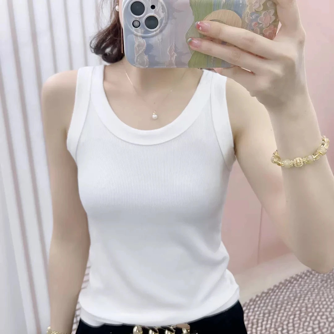深圳南油（U领针织）薄款冰丝针织吊带女夏季2025遮副乳螺纹上衣