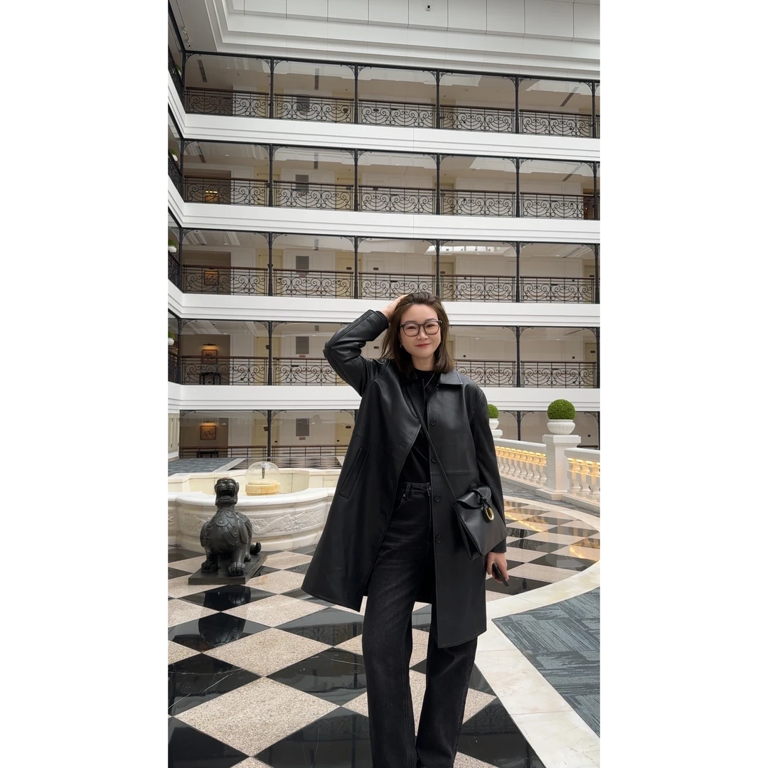 072 & RICE【智贤皮衣】秋冬翻领单排扣长款绵羊皮衣外套 KYY002