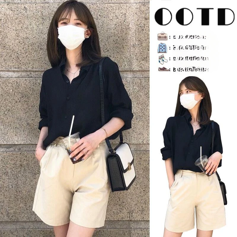 夏季新款高品质雪纺衬衫女小个子防晒衬衣外穿薄款高级感黑色百搭