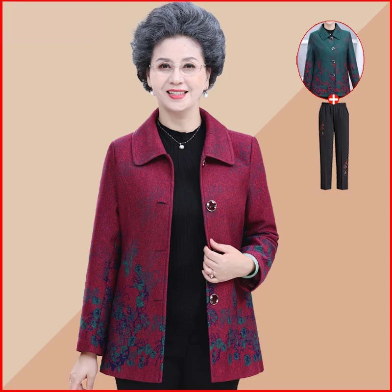 奶奶春秋外套女中老年人60岁70上衣妈妈装宽松时尚老太太冬装衣服