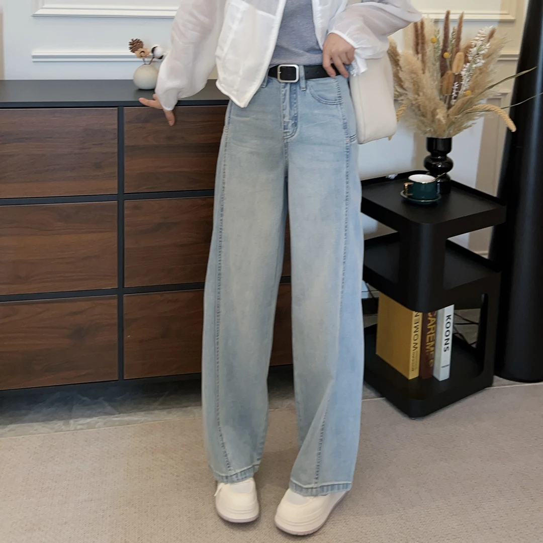 DHR COLLECTTIONS豆豆 春夏季直筒弯刀水洗牛仔裤女-D38050-1