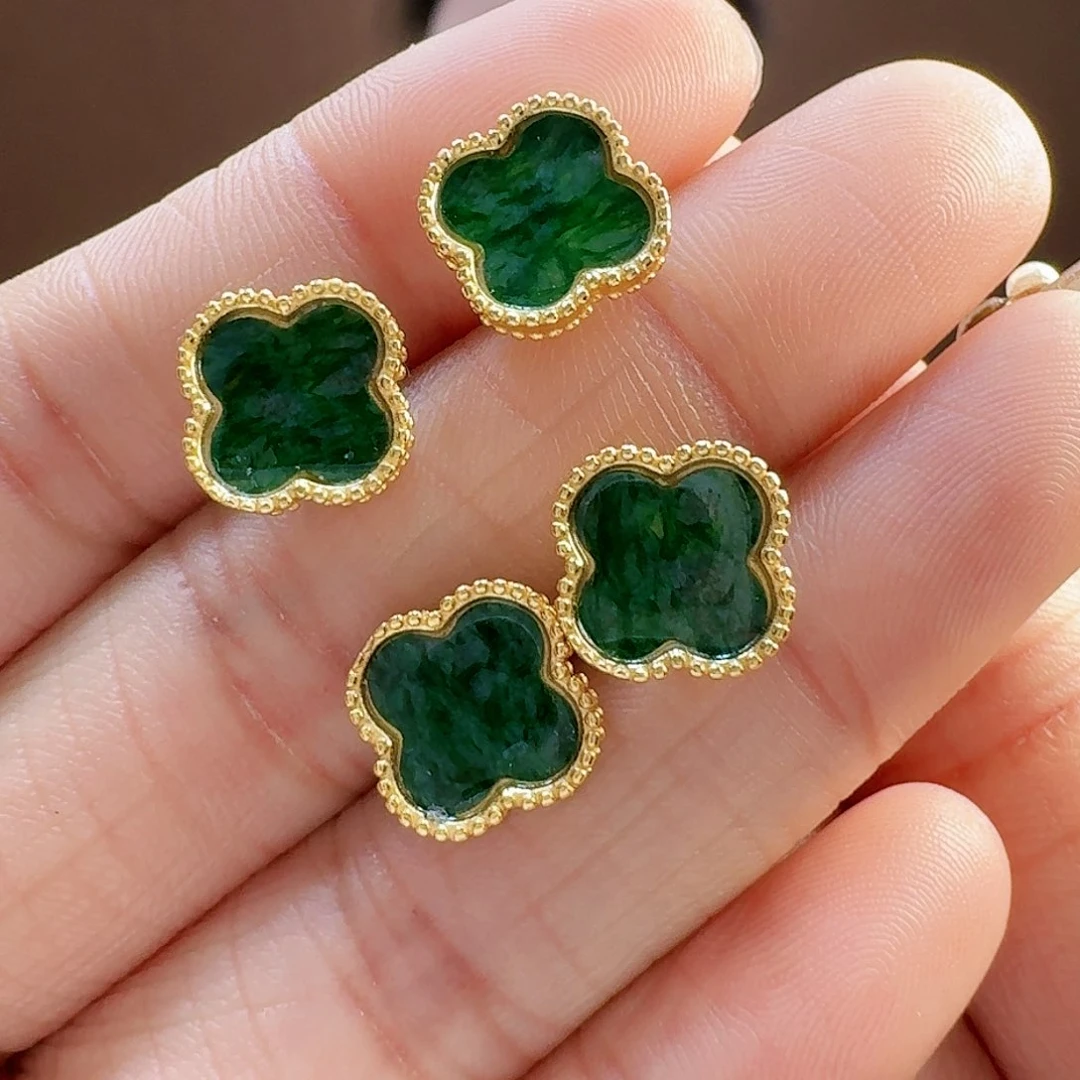 翡翠耳饰银S925镶嵌耳饰多样性发货一副