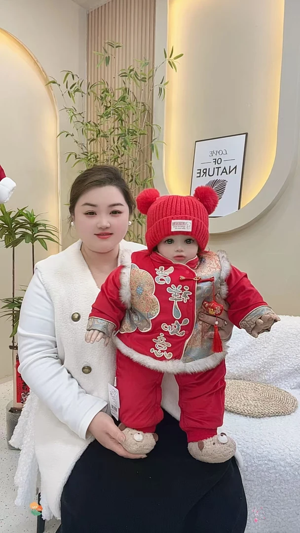 J婴儿拜年服新中式国风加绒满月礼服吉祥如意百天周岁厚棉哈衣