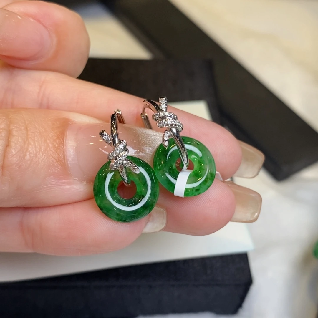 翡翠耳饰18K金镶嵌甜甜圈