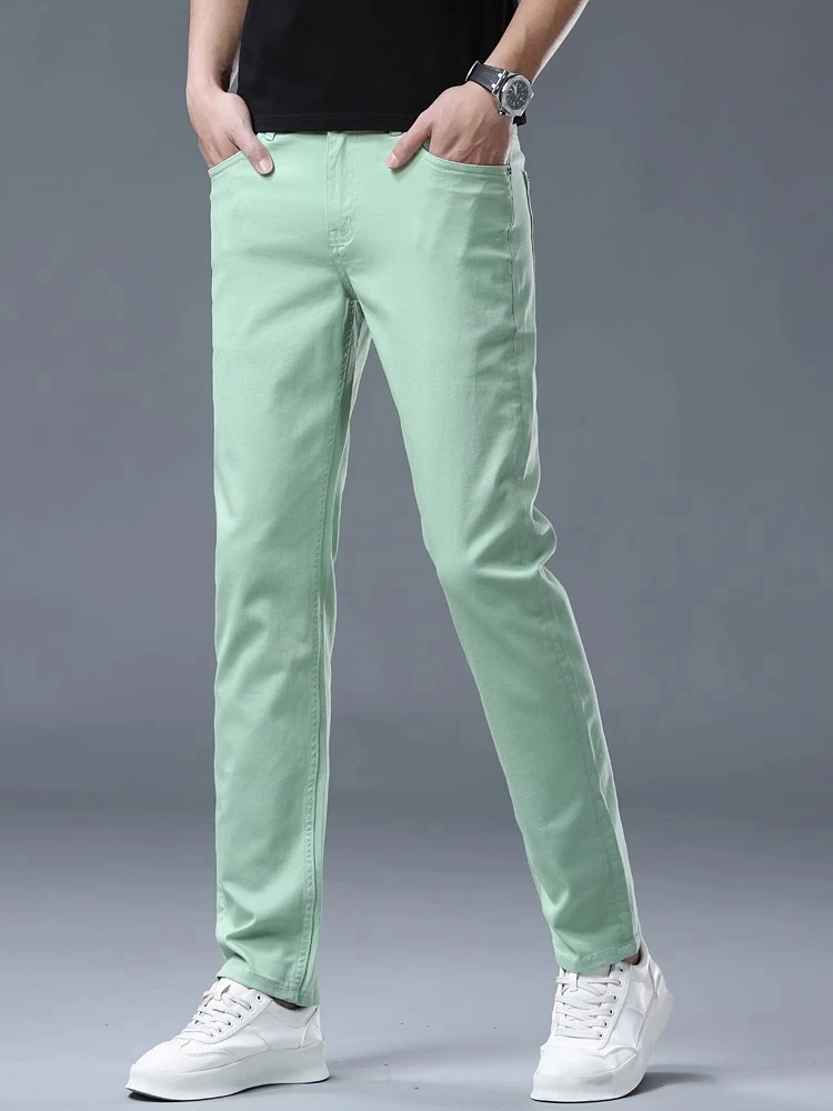2025秋季新款男士潮流休闲高端潮牌时尚休闲时尚修身浅色弹力长裤