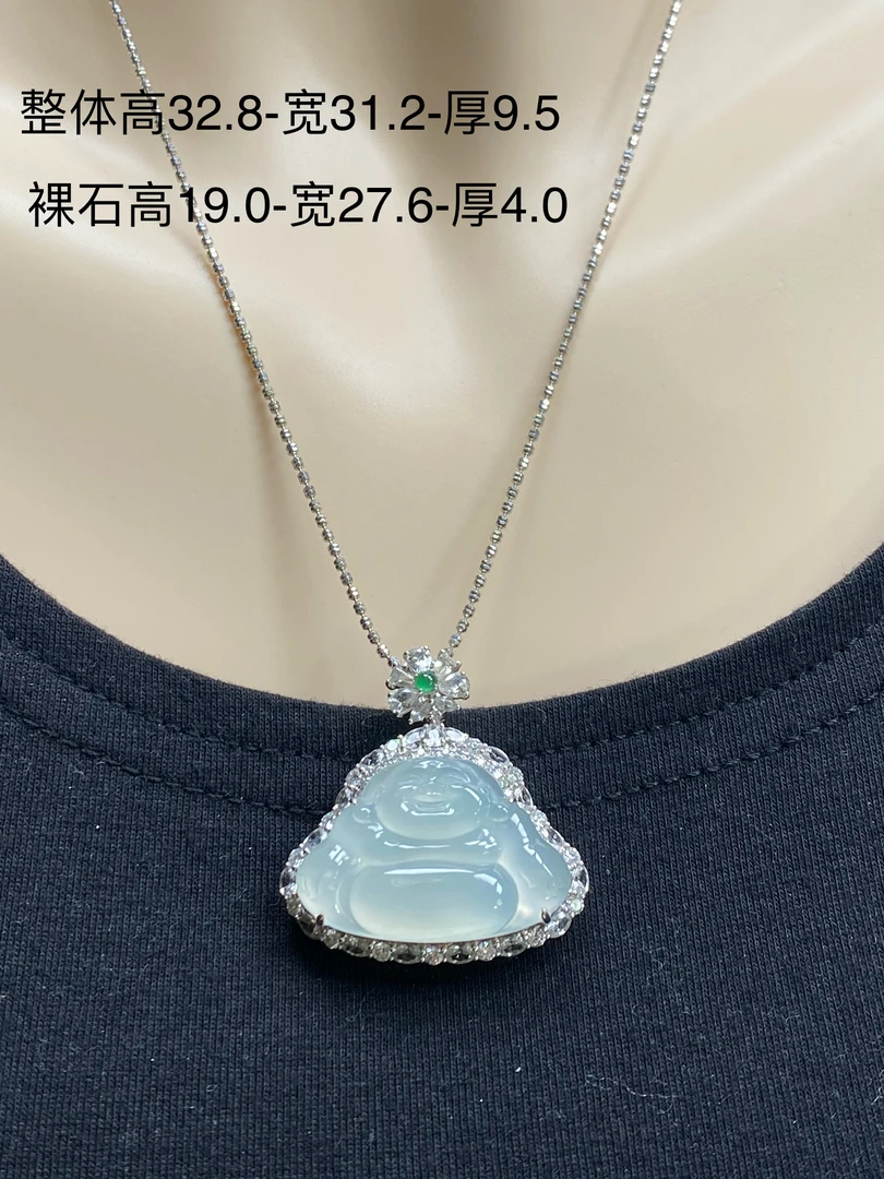18k金 镶嵌天然缅甸a货翡翠佛公一刀切